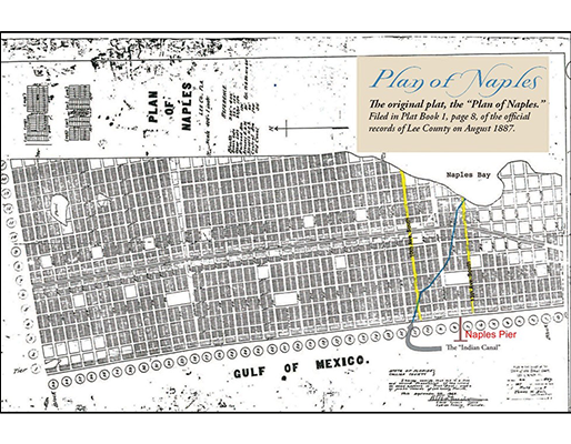 1887 of Naples with the Indian Canal and Naples Pier marked for reference.